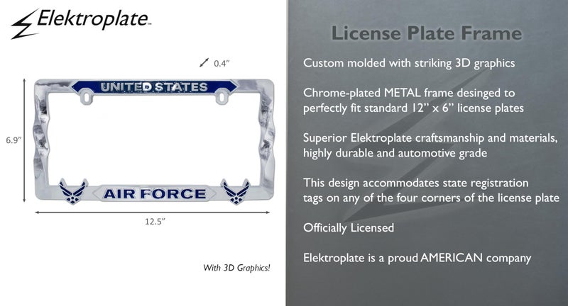 Elektroplate Officially Licensed â€“ United States Air Force Chrome-Plated 3D All-Metal Blue Font License Plate Frame Tag Holder for Cars/SUVs/Trucks Weather-Proof Automotive Accessory - Image 4